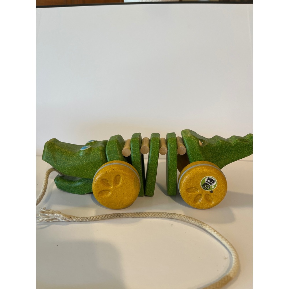PBS Kids PlanWood Alligator Wooden Pull Toy Green Crocodile Segmented Wiggle